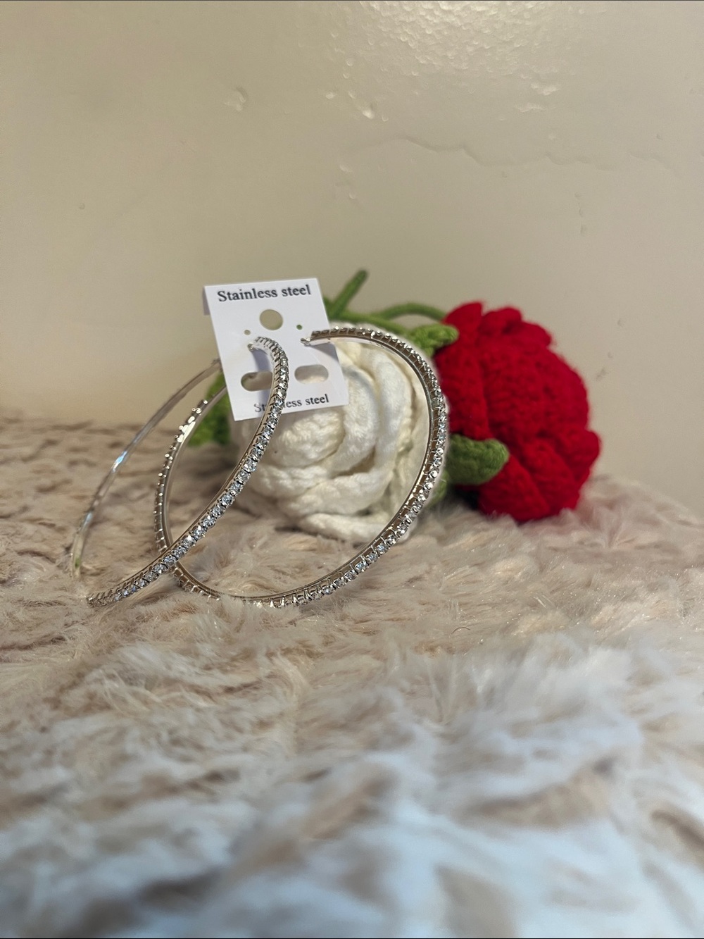 nwt Stainless Steel Crystal Hoop Earrings